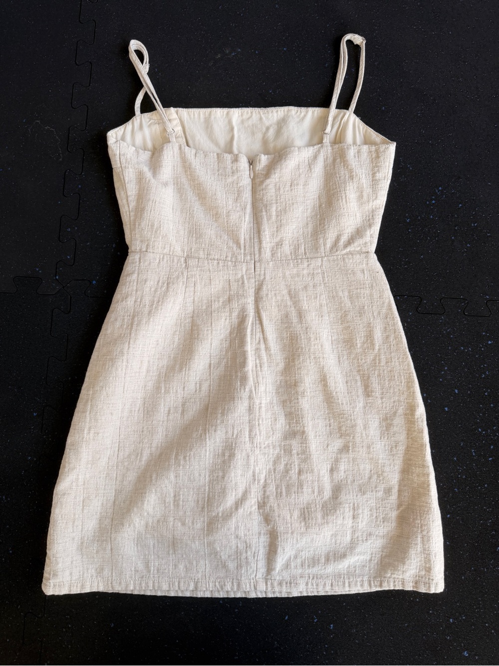 Urban Outfitters Linen-Blend Cream Square Neck Mini Dress with Button Detail - Picture 3 of 8